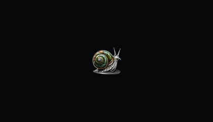 Wall Mural - Realistic Modern Snail Design with White Outline on Black Background