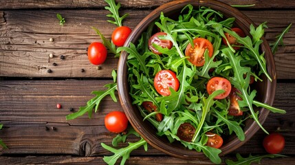 Sticker - Fresh Arugula and Tomato Salad on Rustic Wooden Table