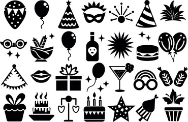 Festivals & Celebrations related concept such as Balloon, party hat, confetti, cake, candle & many more editable stroke outline icons isolated on white background flat vector illustration