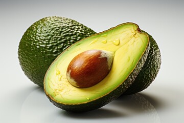 Isolated avocado in the white background. Avocado fruit cutout. Half macro stud, generative IA