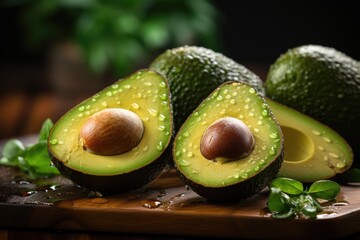 Wall Mural - Embacket with Avocado on Wooden Background, Close Up, generative IA