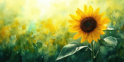 Canvas Print - Watercolor Painting of a Sunflower in a Field