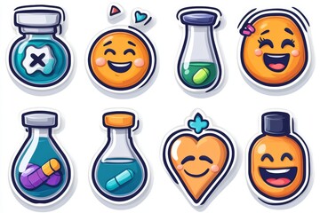 Poster - Set of expressive emoji style capsules and vials with animated faces depicting a variety of emotions and moods perfect for digital communication and healthcare themed content