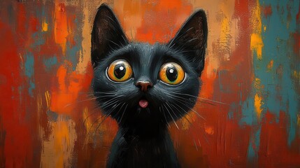 Naklejka na meble comical feline portrait wideeyed astonishment vibrant background colors exaggerated expression capturing feline curiosity and surprise