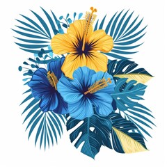 Wall Mural - Flower bouquet with leaves and hibiscus from Hawaii