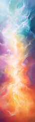 Wall Mural - A painting of a colorful, swirling sky with a yellow line in the middle. The painting is abstract and has a dreamy, ethereal quality to it