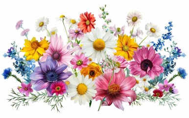 Wall Mural - This illustration depicts a bouquet of brightly colored flowers with flowers of different types and colors, such as red, yellow, white, and blue.