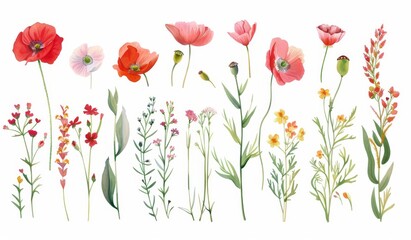 Wall Mural - An assortment of beautiful flowers with a white background. Banner design.