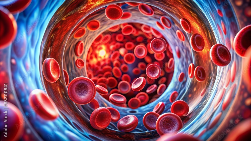 Red Blood Cells Flowing Through Vein, 3D Render, Blood Vessel ...