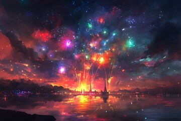 Wall Mural - fireworks at night