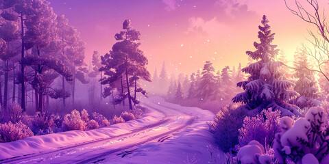 Wall Mural - Winter forest landscape