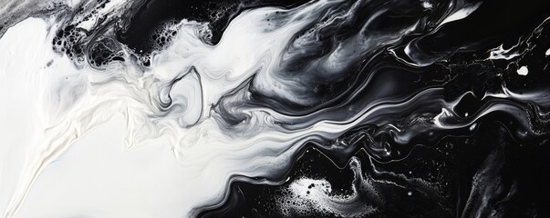 Wall Mural - Abstract black and white fluid art with