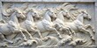 © Artful Stock - White Horses in Motion Marble Relief Sculpture of Four Galloping Horses on Waves, art, sculpture, horse, marble, relief
