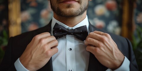 Close-up of a Man Adjusting his Bow Tie