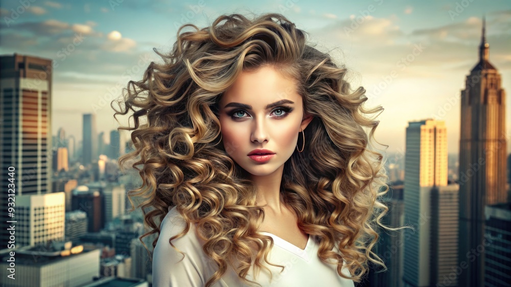 Gorgeous female model showcasing trendy hairstyles, sporting bold curly ...