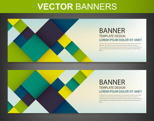 Wall Mural - Two banners with colorful squares. Business design template. Website template. Horizontal banners set. Vector illustration