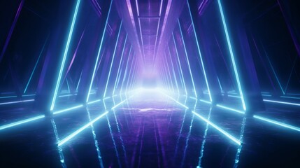 Wall Mural - Neon Lights Tunnel: Futuristic Architecture