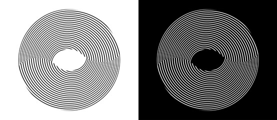 Leinwandbilder - Abstract background with lines in circle. Art design spiral as logo or icon. A black figure on a white background and an equally white figure on the black side.