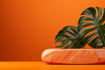 Canvas Print - Tropical Monstera Leaves on Orange Background - Product Display