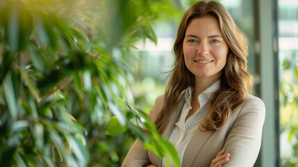 leading the way: businesswoman promoting green office initiatives