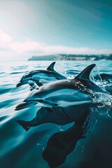 Wall Mural - two dolphins swimming in the ocean