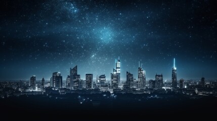 Wall Mural - Night Sky Over City Skyline: Urban Lights and Stars