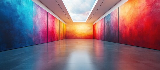 Wall Mural - Abstract Art Gallery with Colorful Paintings and Skylight