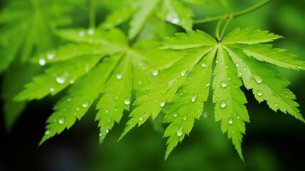 Wall Mural - Close-Up of Green Leaves with Water Drops - Nature Photography