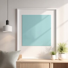 close up white poster frame in modern home interior with light colored paper texture wall, wall mockup, 3d rendering