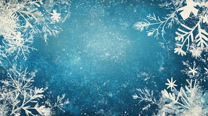 Abstract blue grunge background featuring white decorative elements for the holiday season