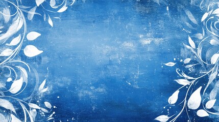 Abstract blue grunge background featuring white decorative elements for the holiday season