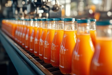 The production line of fruit juice beverage products at the drink factory