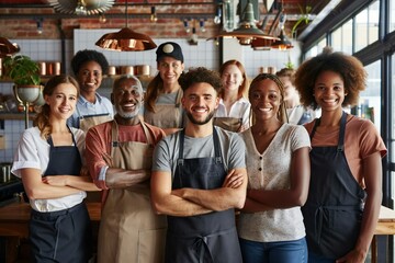 Confident Multi-Ethnic Restaurant Team