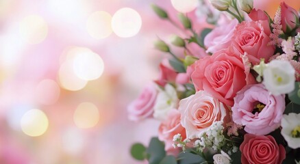 Wall Mural - Beautiful arrangement of pink and white roses in a soft, blurred background