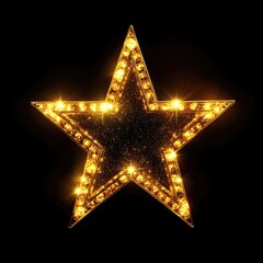 broadway star. golden glowing star symbol with sparkling lamps decoration