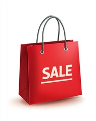 Red shopping bag with sale text for retail and discount promotions