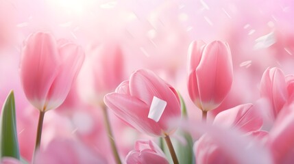 Sticker - Abstract pastel light pink tulip flowers close up. Summer minimal defocused floral background.