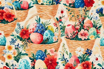 Canvas Print - easter eggs in basket