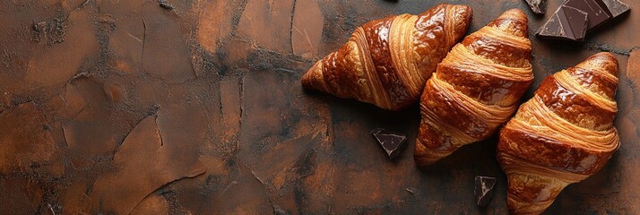 Wall Mural - Croissant Artisan. Rustic French Breakfast Background with Delicious Chocolate Croissant