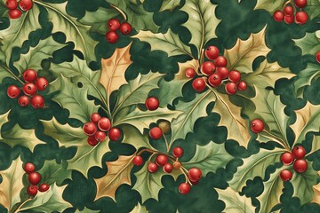 Poster - holly leaves pattern