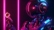 © win - Metallic Robot Holding a Key Under Pink Neon Light