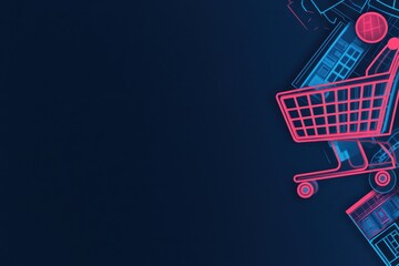 Poster - A vibrant digital composition featuring a shopping cart with glowing elements, ideal for e-commerce and retail themes.