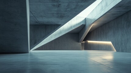 3D render of an abstract futuristic architectural space featuring an empty concrete floor ideal for showcasing vehicles