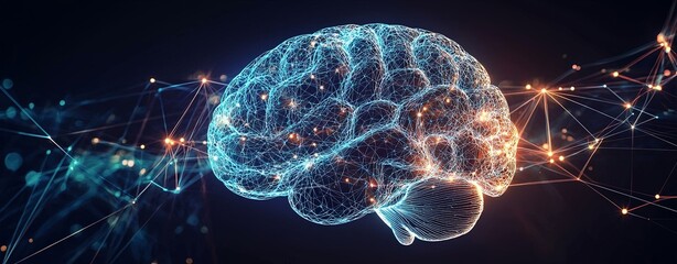 Wall Mural - a sophisticated graphic of a brain with interconnected sound waves and cosmic elements, featuring pr