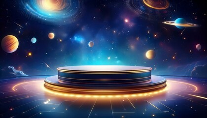 Galaxy-Themed Podium- A podium designed to look like it’s floating in outer space, with a starry background and planets surrounding it