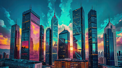 Wall Mural - skyscraper office building abstract backgrounds illustration