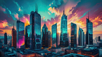 Wall Mural - skyscraper office building abstract backgrounds illustration