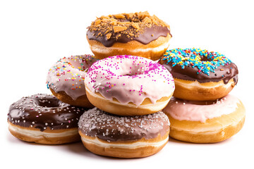 Donuts with glaze on white background