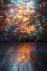 Sticker - Colorful abstract wall with reflections on the floor in an indoor space