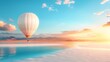 © Arthena - Hot air balloon flying over a desert lake at sunrise.